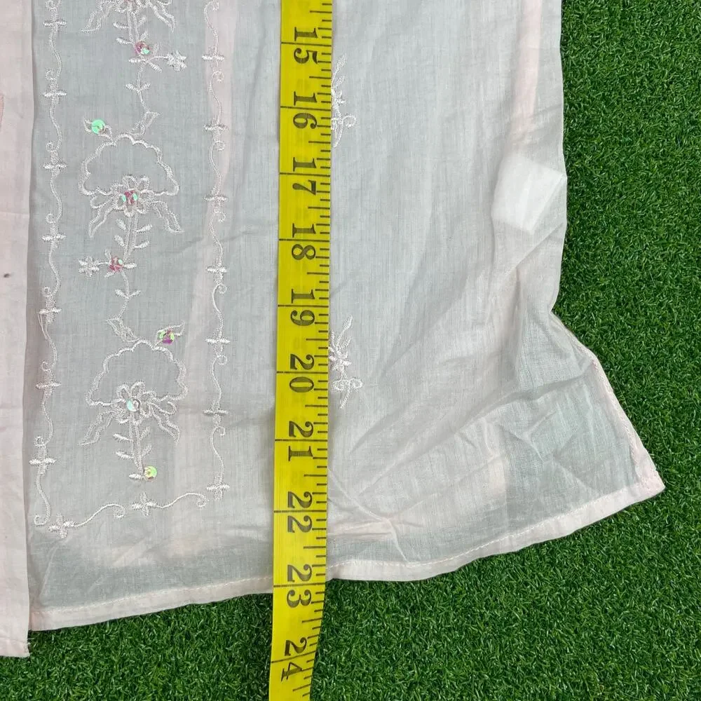 Lavender Star Pink Embroidered Long Sleeve Boho Sheer Button Up Shirt Sz L - Picture 6 of 6